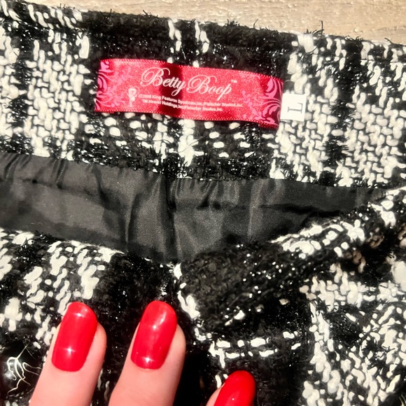 Betty Boop Sparkly Black Plaid Pleated Wool Blend Mini Skirt • 30 waist • Large - Picture 10 of 16